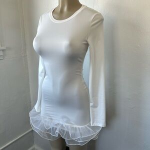 White Long Sleeve Ruffle Hem Mini Dress